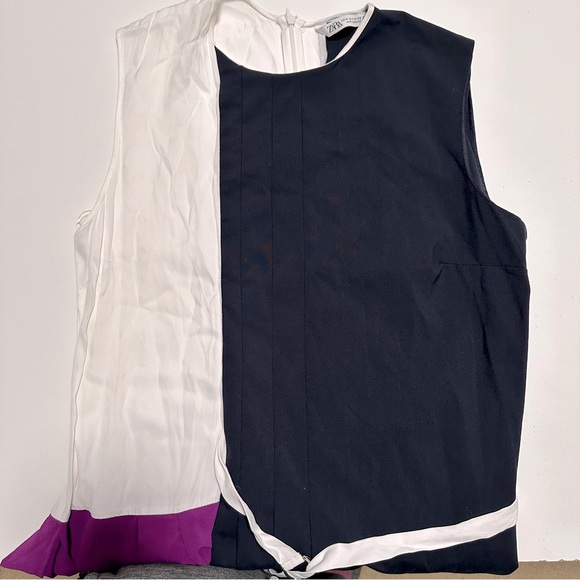 ZARA Women Pleated Patchwork Dress Navy Blue M - Picture 9 of 12